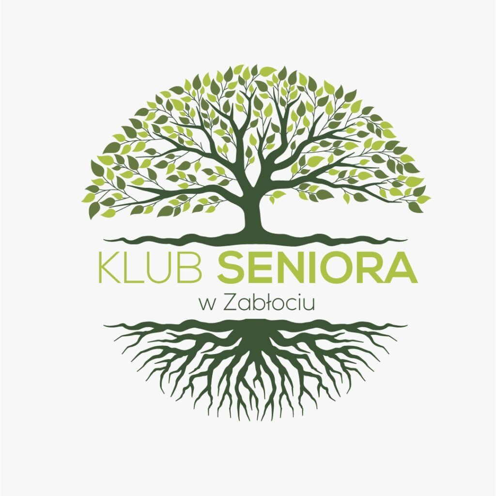 logotyp - drzewo w kolorach zieleni i napis klub seniora w Zabłociu,